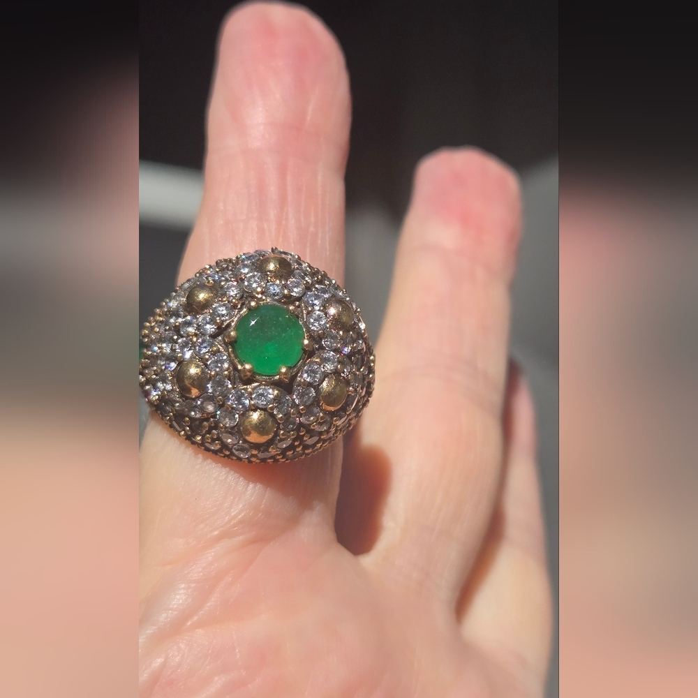 Emerald Topaz & ruby Sterling & Gold Large Ottoman ring Sz7.75 - Picture 12 of 14